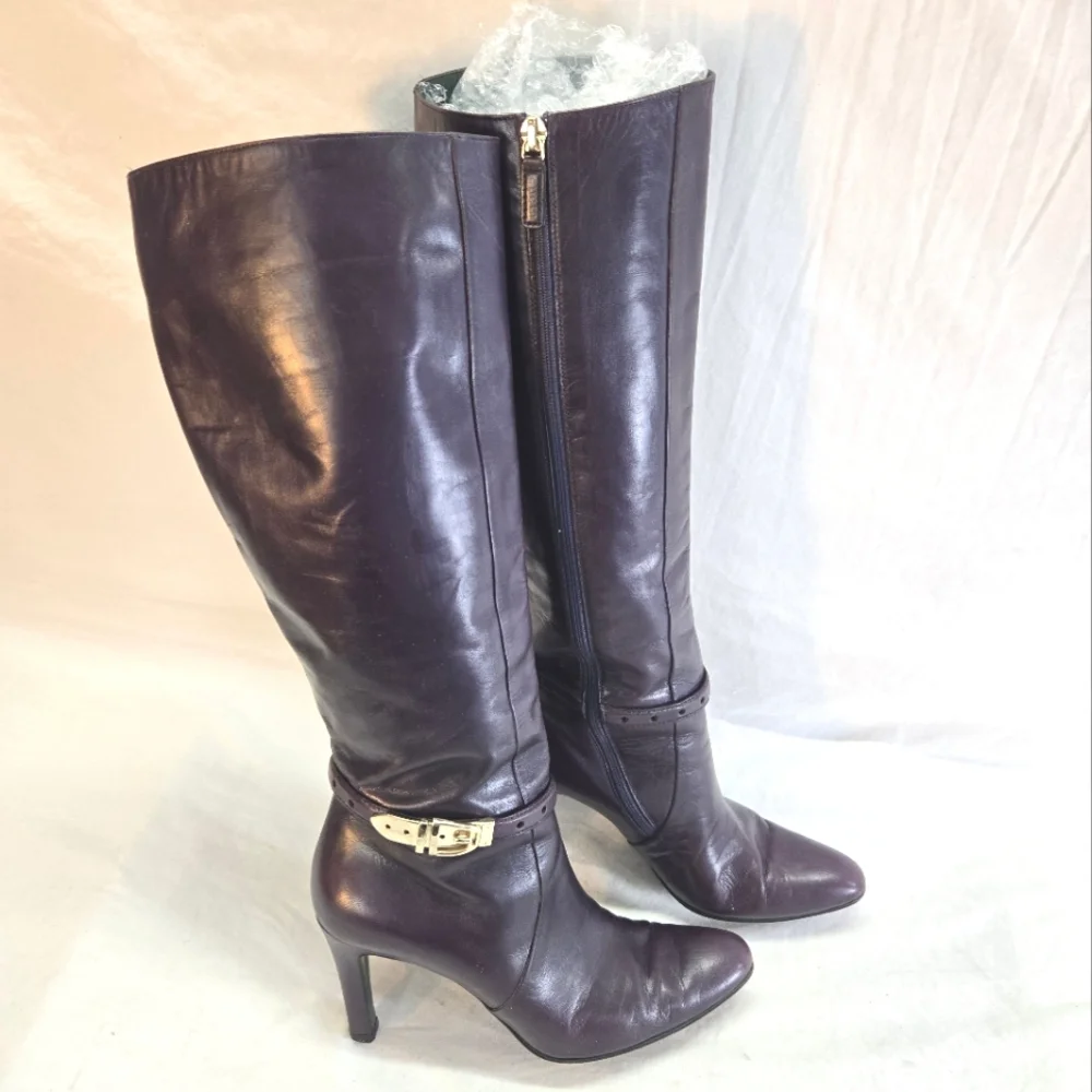 Vintage Gucci Women’s Size 7.5 Long Leather Purple Heels Boots - Picture 2 of 15